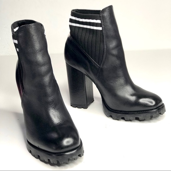 Schutz lug sole black leather sock top booties black leather size 7 - Picture 1 of 11